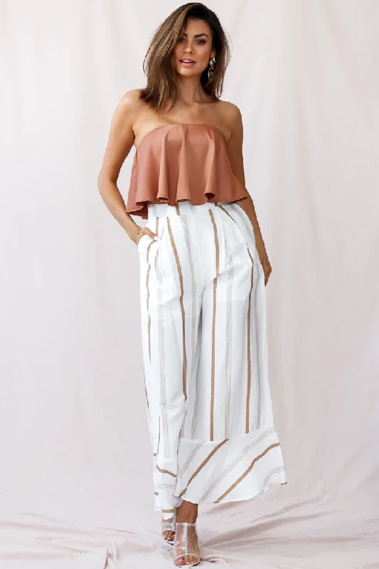 Hermosa Wide Leg Pocket Pants Stripe Print Tan