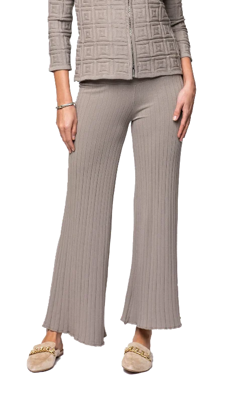 Julia Plisse-Look Full Length Wide Leg Pants, Taupe