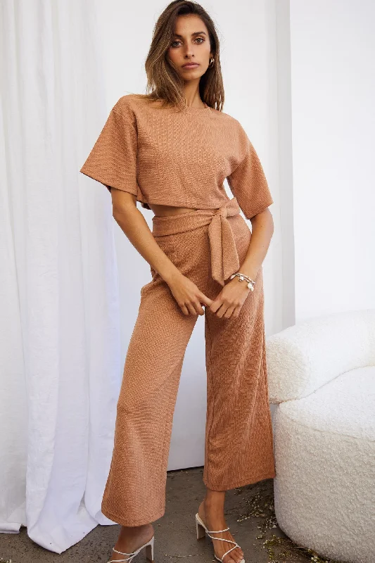 Larissa Waist Tie Wide Leg Pants Tan