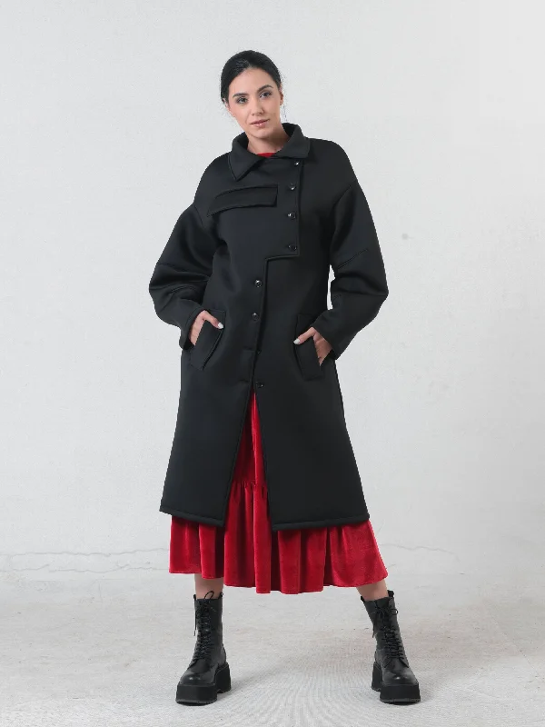 Long Black Neoprene Coat