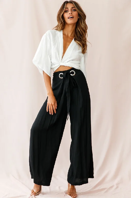 Saigon Wide Leg Eyelet Pants Black