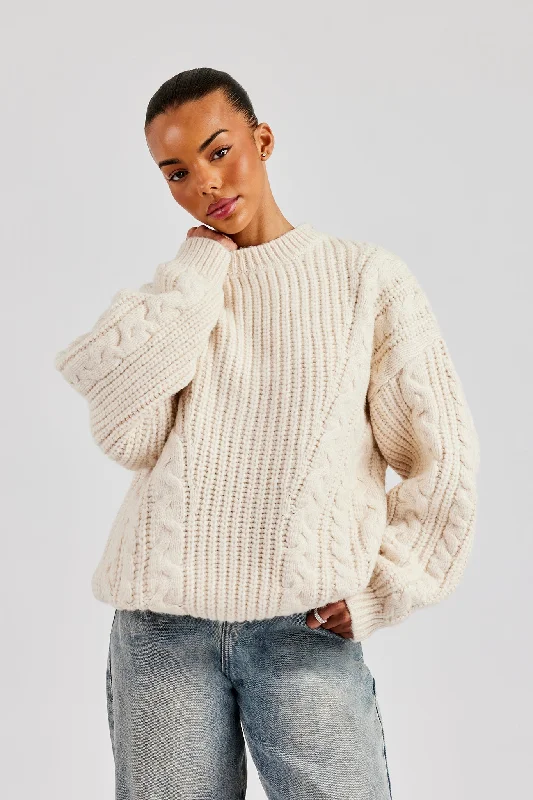 Oversized Cable Knit Sweater - Off White