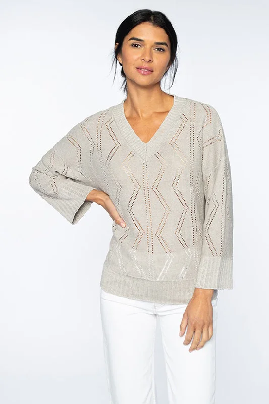 KINROSS CASHMERE - OPENWORK VEE NECK SWEATER