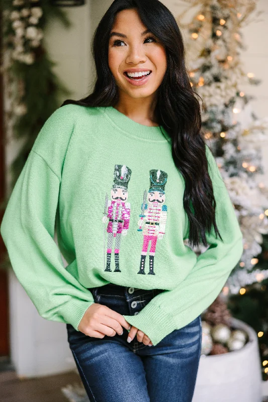 Nutcracker Fun Green Embroidered Sequin Sweater