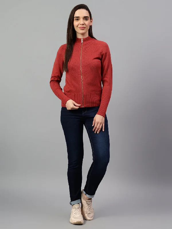 Women's Solid Rust Full Sleeve Casual Sweater