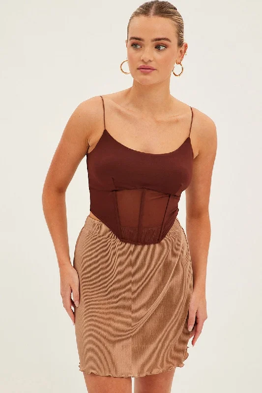 Brown Plisse Mini Skirt