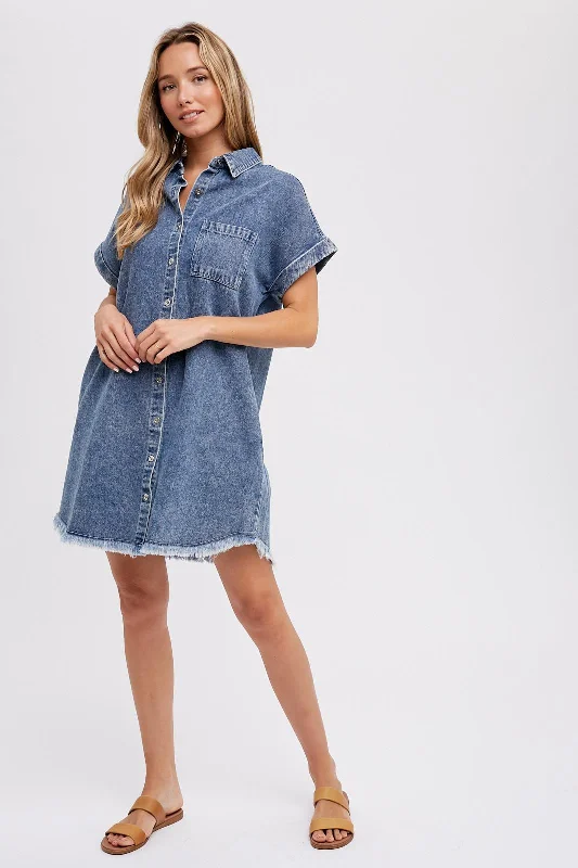 Blue Denim Button Up Dress