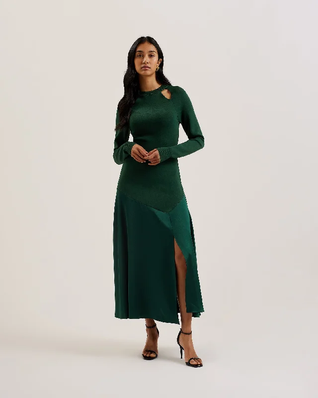 Alfeios Cut Out Midi Knit Dress With Front Sl Dk-Green