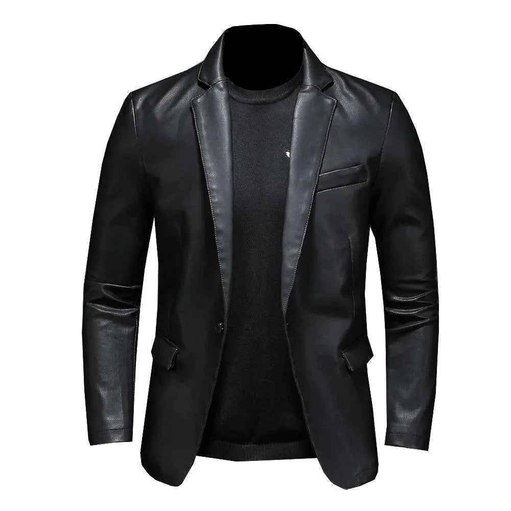 Black PU Leather Blazer for Men