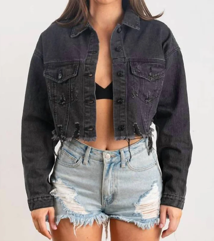 Distressed Cali Love Denim Jacket In Black