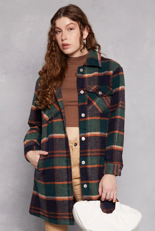 Spoon Jeans Brushed Knit Plaid Long Shacket