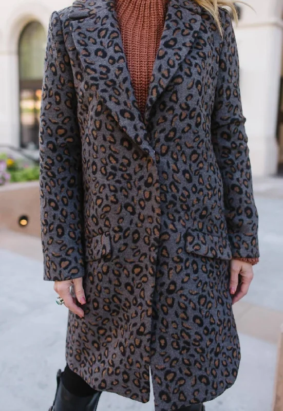 The Hadley Leopard Coat In Dark Grey